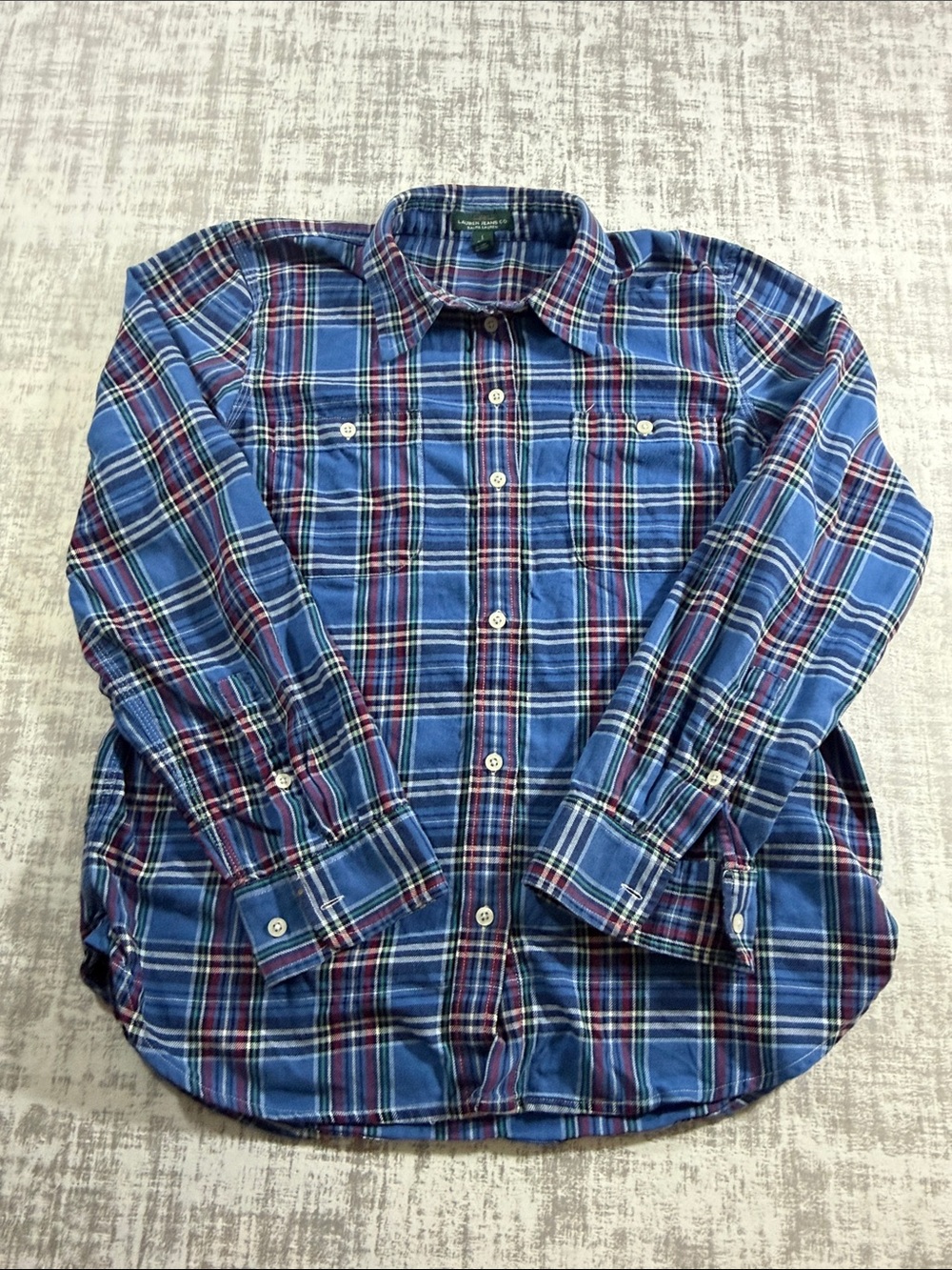 Lauren Ralph Lauren Blue Plaid Long-Sleeve Button-Down Shirt sz L 25X20.5